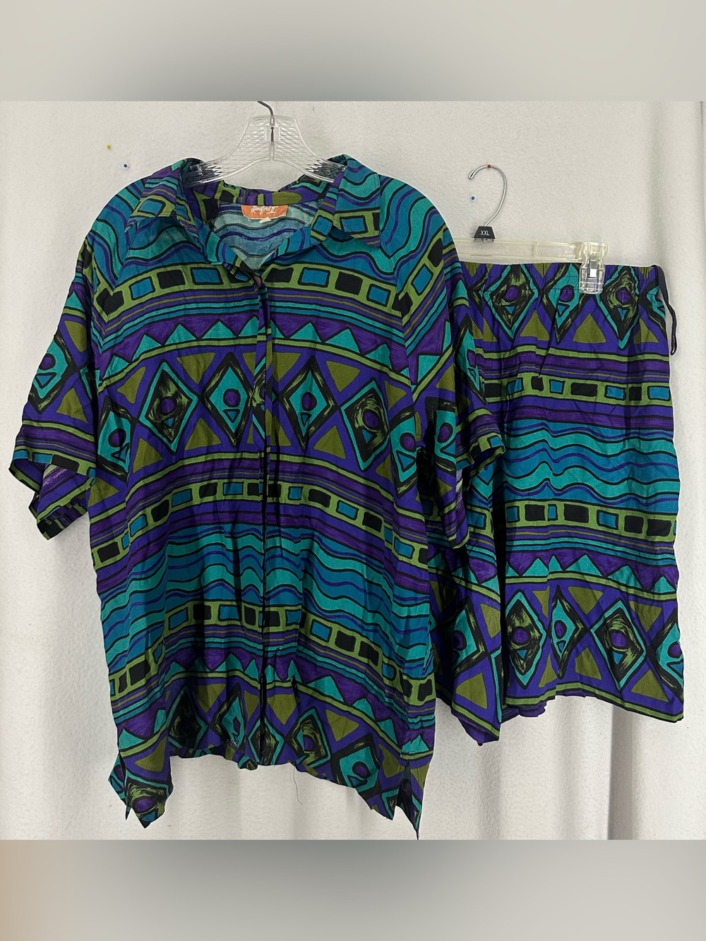 Vintage Lansford II Button Down Shirtโ & Shorts Set Womenโs Size 16 Retro